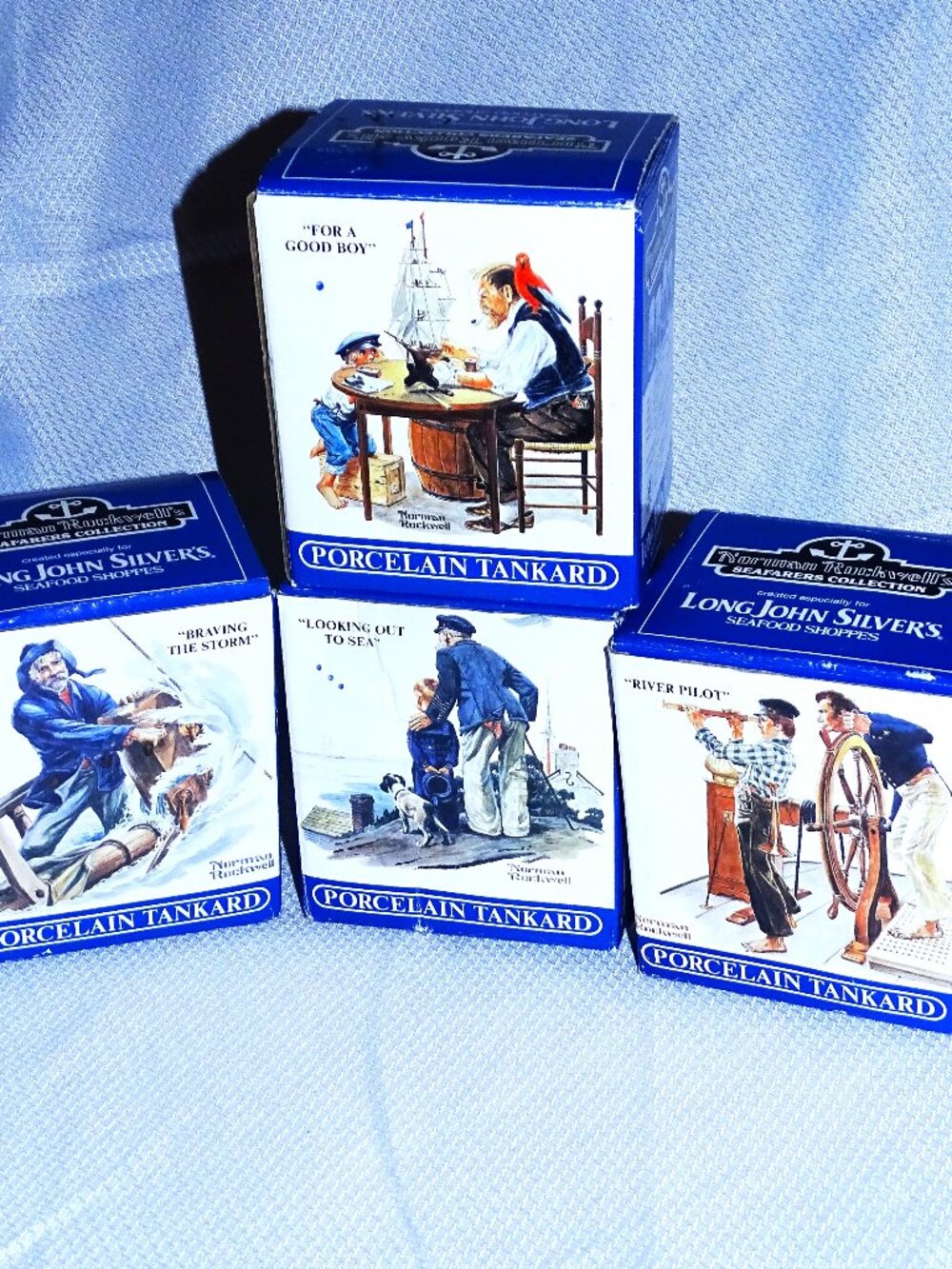 Set of Four Norman Rockwell's Seafarers Tankard Collection in Box 1985